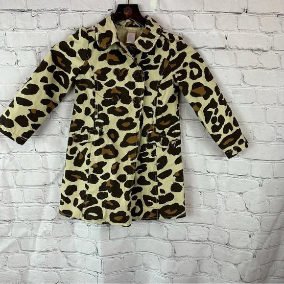 gymboree 2013 animal print leopard lined trench coat sz small 5-6 missing belt - Picture 1 of 7